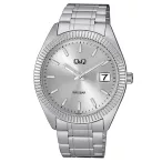   Q&Q analóg női karóra, arany színű fém tok, arany színű nemesacél csat, arab számos fehér számlap, ásványüveg, quartz szerkezet, cseppmentes vízállóság - QA21J054Y