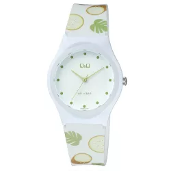   Q&Q női karóra, quartz, fehér színű tok, fehér figurás szíj, fehér számlap, VQ86J061Y