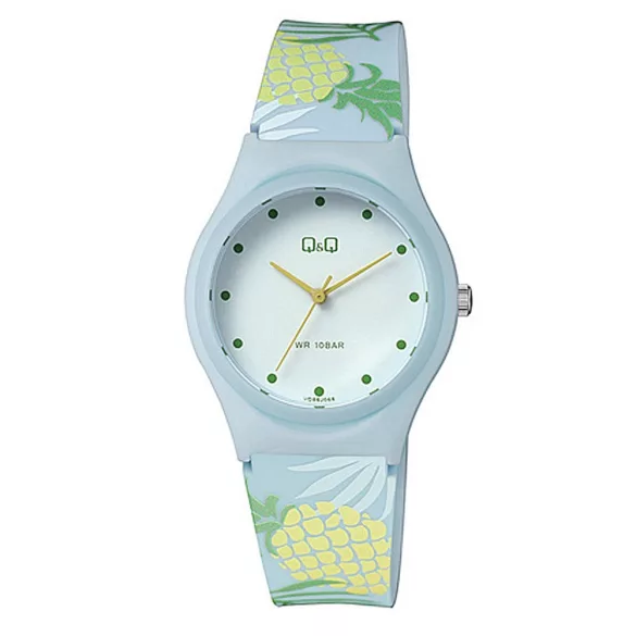 Q&Q női karóra, quartz, kék színű tok, figurás szíj, fehér számlap, VQ86J068Y