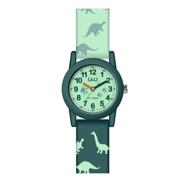 Q&Q gyerek karóra, quartz, zöld színű tok, zöld figurás szíj, zöld figurás számlap, VR99J010Y