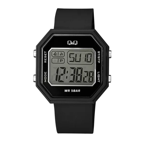 Q&Q férfi karóra, digitális, fekete műanyag szíj, műanyag tok, M206J001Y