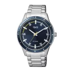   Q&Q férfi karóra, quartz, ezüst színű tok, ezüst színű acél karcsat, sötétkék számlap, Q09A-002PY