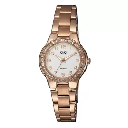  Q&Q női karóra, quartz, rózsaarany színű tok, rózsaarany színű acél karcsat, fehér számlap, Q691J024Y