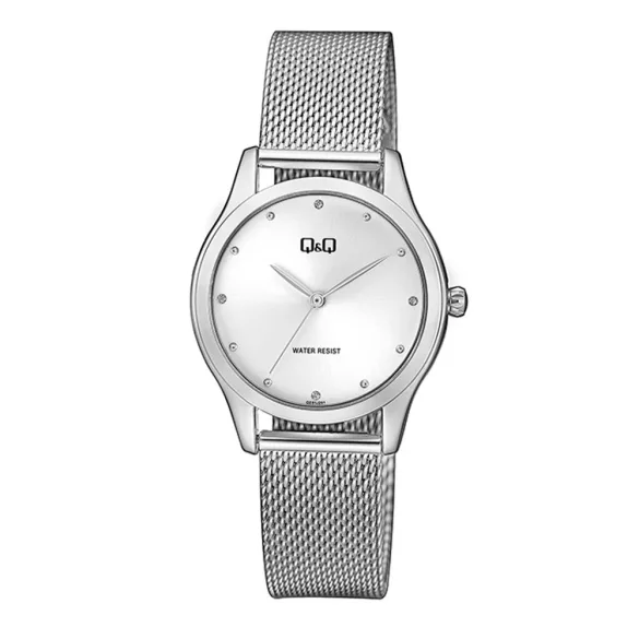 Q&Q női karóra, quartz, ezüst színű tok, ezüst színű karcsat (mesh band), fehér számlap, QZ51J201Y