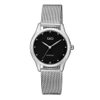   Q&Q női karóra, quartz, ezüst színű tok, ezüst színű karcsat (mesh band), fekete számlap, QZ51J202Y