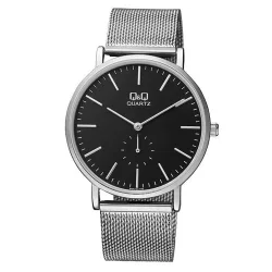   Q&Q férfi karóra, quartz, ezüst színű tok, ezüst színű karcsat, fekete számlap, QA96J222Y