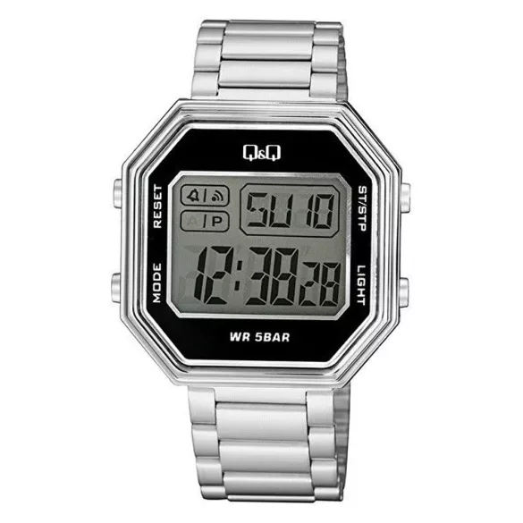 Q&Q férfi karóra, quartz, digitális, ezüst színű tok, ezüst színű karcsat, M206J006Y