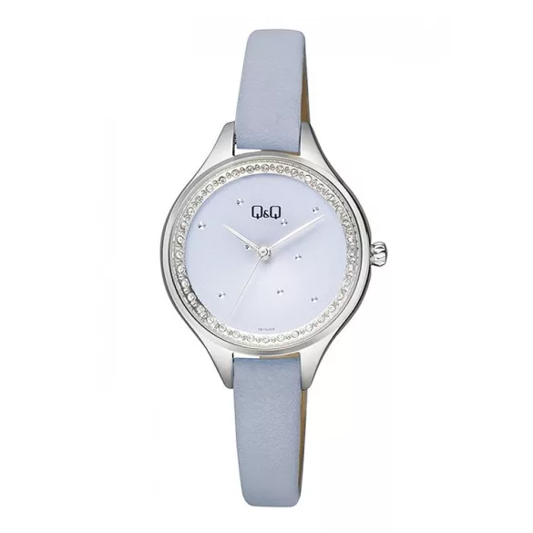 Q&Q női karóra, quartz, ezüst színű tok, ezüst színű számlap, szürke szíj, QB73J302Y