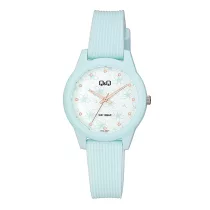   Q&Q női karóra, quartz, kék színű tok, kék színű szíj, fehér/figurás számlap, V01A-003VY