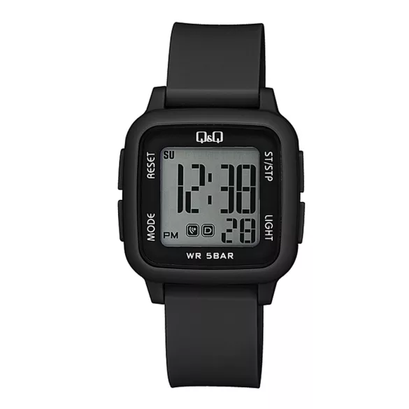Q&Q női digitális karóra, quartz, fekete színű műanyag tok, fekete színű műanyag szíj, G02A-001VY