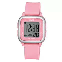   Q&Q női digitális karóra, quartz, rózsaszínű műanyag tok, rózsaszínű műanyag szíj, G02A-009VY