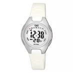   Q&Q női digitális karóra, quartz, fehér/ezüst színű műanyag tok, fehér színű műanyag szíj, M195J004Y