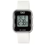   Q&Q női karóra, quartz/LCD, ezüst színű tok, fehér színű műanyag szíj, M207J005Y