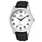   Q&Q férfi karóra, quartz, ezüst színű nemesacél tok, fekete színű bőrszíj, fehér számlap, (Superior) C23A-010VY