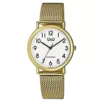   Q&Q karóra, quartz, arany színű fémtok, arany színű acél karcsat (mesh band), fehér színű számlap, Q05A-009PY