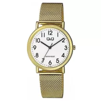   Q&Q karóra, quartz, arany színű fémtok, arany színű acél karcsat (mesh band), fehér színű számlap, Q05A-009PY