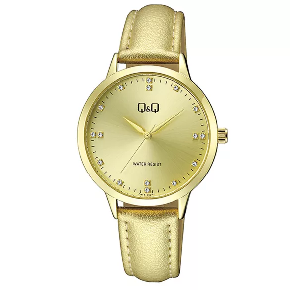 Q&Q női karóra, quartz, arany színű fémtok, arany színű szíj, arany színű számlap, Q41B-002PY