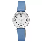   Q&Q női karóra, quartz, ezüst színű fémtok, kék színű bőrszíj, fehér színű számlap, Q58A-001PY