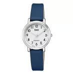  Q&Q női karóra, quartz, ezüst színű fémtok, sötétkék színű szíj, fehér színű számlap, Q58A-009PY