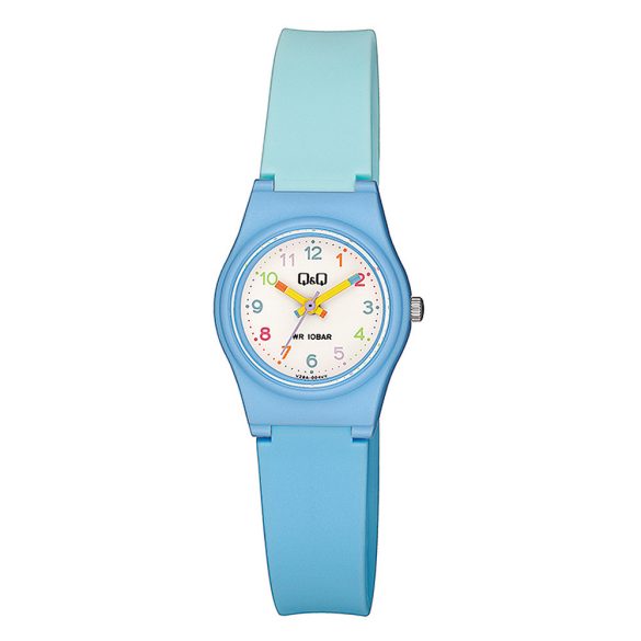 Q&Q gyerek karóra, quartz, kék színű műanyag tok, kék színű műanyag szíj, fehér színű számlap, V28A-004VY
