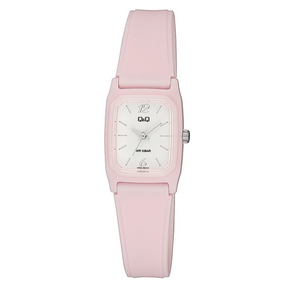 Q&Q női karóra, quartz, rózsaszínű műanyag tok, rózsaszínű műanyag szíj, fehér színű számlap, V33A-007VY