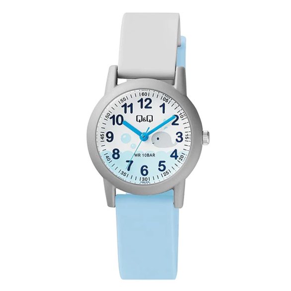 Q&Q gyerek karóra, quartz, szürke színű műanyag tok, szürke / kék színű műanyag szíj, fehér / kék figurás számlap, VS49J006Y