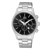   Q&Q férfi karóra, quartz, chronograph, ezüst színű acél tok, fekete színű számlap, ezüst színű acél karcsat, (Superior) C24A-003VY