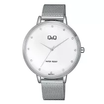   Q&Q női karóra, quartz, ezüst színű fémtok, fehér színű számlap, ezüst színű nemesacél csat (mesh band), QB57J211Y