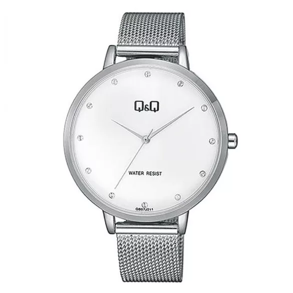 Q&Q női karóra, quartz, ezüst színű fémtok, fehér színű számlap, ezüst színű nemesacél csat (mesh band), QB57J211Y