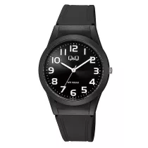   Q&Q unisex karóra, quartz, fekete színű műanyag tok, fekete színű számlap, fekete színű műanyag szíj, V25A-001VY
