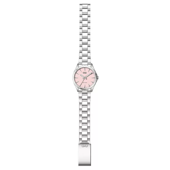 Q&Q női karóra, quartz, ezüst színű fémtok,  rózsaszínű számlap, ezüst színű acél karcsat, C05A-523PY