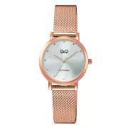  Q&Q női karóra, quartz, rózsaarany színű fémtok, ezüst színű számlap, rózsaarany színű acél karcsat, C35A-007PY
