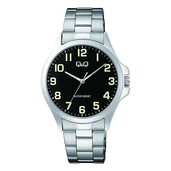 Q&Q férfi karóra, quartz, ezüst színű fémtok, ezüst színű acél karcsat, fekete számlap C36A-006PY
