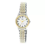   Q&Q női karóra, quartz, bicolor színű fémtok, fehér színű arab számos számlap, bicolor színű acél karcsat, C56A-003PY