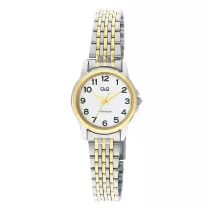   Q&Q női karóra, quartz, bicolor színű fémtok, fehér színű arab számos számlap, bicolor színű acél karcsat, C56A-003PY