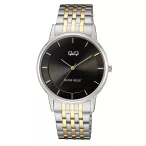   Q&Q férfi karóra, quartz, ezüst színű fémtok, fekete színű számlap, bicolor színű acél karcsat, C62A-002PY