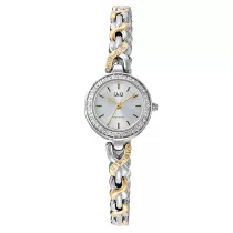  Q&Q női karóra, quartz, ezüst színű fémtok, ezüst színű számlap, bicolor színű fémcsat, F08A-002PY