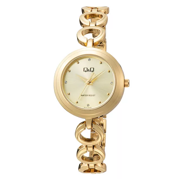 Q&Q női karóra, quartz, arany színű fémtok, arany színű számlap, arany színű fémcsat, F11A-004PY