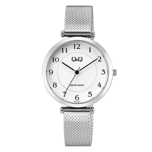 Q&Q unisex karóra, quartz, ezüst színű fémtok, fehér színű számlap, ezüst színű acél karcsat, Q13A-001PY