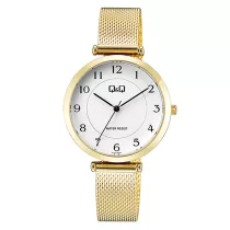   Q&Q női karóra, quartz, arany színű fémtok, fehér színű számlap, arany színű acél karcsat, Q13A-002PY