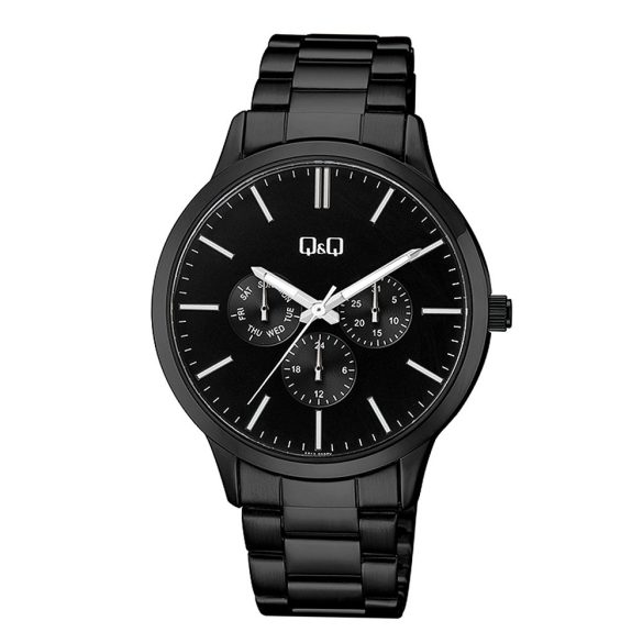 Q&Q férfi karóra, quartz, fekete színű fémtok, fekete színű számlap, fekete színű acél karcsat, A01A-004PY