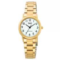  Q&Q női karóra, quartz, arany színű fémtok, fehér színű arab számos számlap, arany színű acél karcsat, C40A-003PY