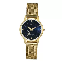   Q&Q női karóra, quartz, arany színű fémtok, kék színű számlap, arany színű acél karcsat, Q48A-005PY
