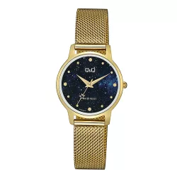   Q&Q női karóra, quartz, arany színű fémtok, kék színű számlap, arany színű acél karcsat, Q48A-005PY