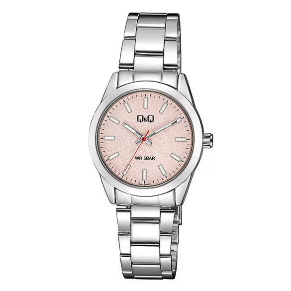Q&Q női karóra, quartz, ezüst színű fémtok, rózsaszínű számlap, ezüst színű acél karcsat, Q82A-005PY