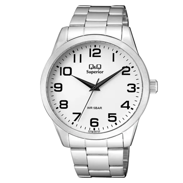 Q&Q férfi karóra, quartz, ezüst színű nemesacél tok, ezüst színű nemesacél csat, fehér színű számlap, (Superior)  C23A-007VY