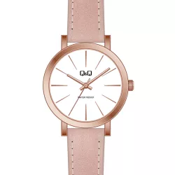   Q&Q női szíjas karóra, quartz, rózsaarany színű tok, rózsaszín szíj, fehér számlap, Q893J111Y