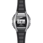   Q&Q női műanyag karóra, quartz/LCD, ezüst színű tok, fekete szíj, LL01J001Y