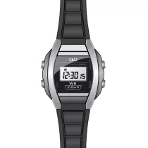   Q&Q női műanyag karóra, quartz/LCD, ezüst színű tok, fekete szíj, LL01J001Y