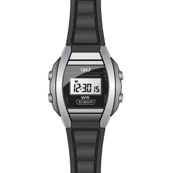   Q&Q női műanyag karóra, quartz/LCD, ezüst színű tok, fekete szíj, LL01J001Y